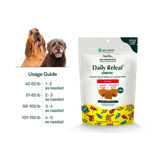 Pet Releaf Daily Keith Haring Edibites Cbd Medium  Large Dog 7.5oz. Pizza 6Mg Fashion