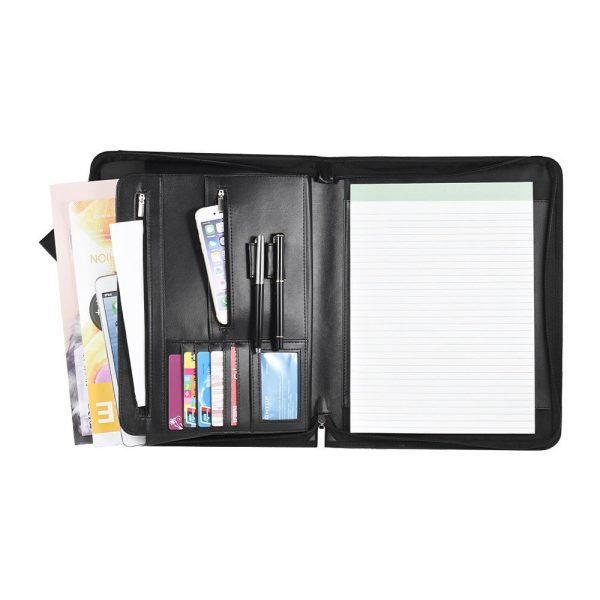 Zippered Multifunctional A4 Portfolio Professional Padfolio File Organizer with  Writing Pad Card Pockets for Businessmen Manager Sales Students For Sale