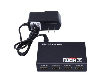 1 in 4 out Full HD 1080P 3D HDMI Splitter 4 Port Hub Repeater Amplifier with US-plug Power Adapter (Black) Online now